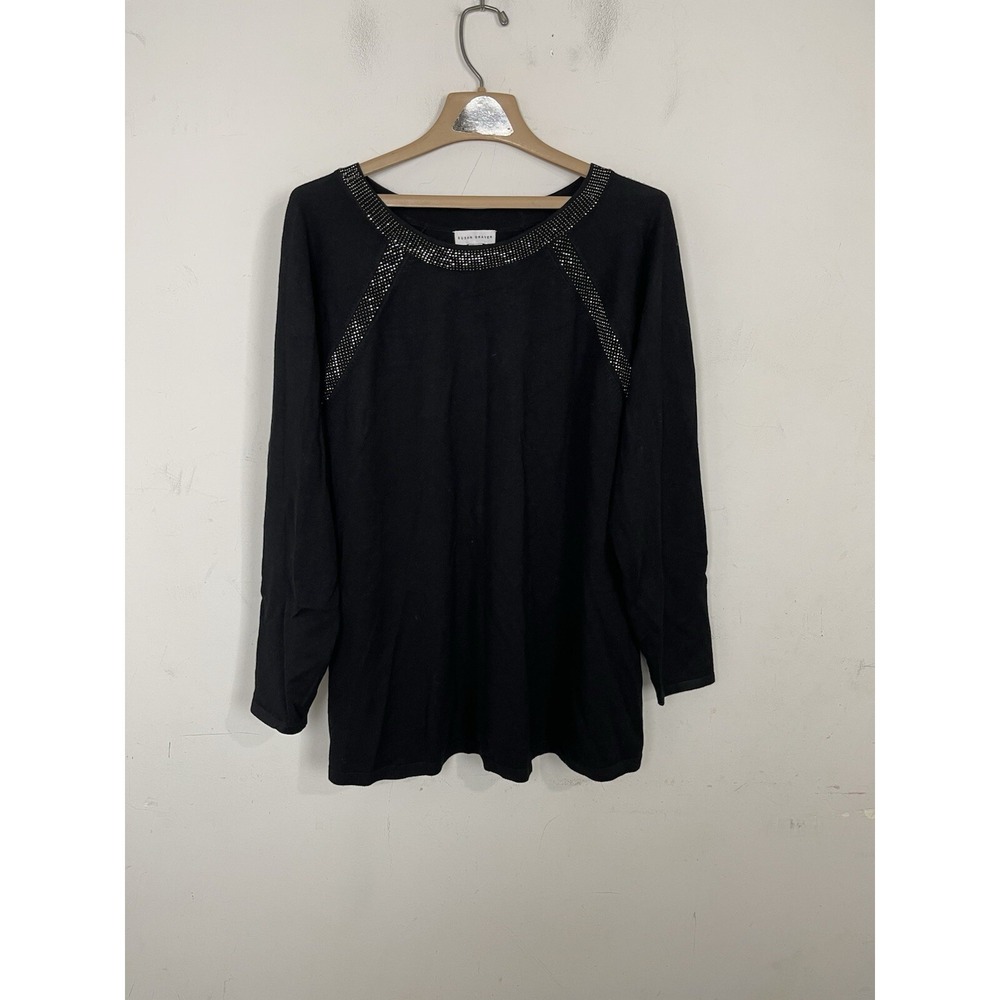 Susan Graver Womens Sweater 1X Black Studded Evening Cocktail Sparkle Date Night